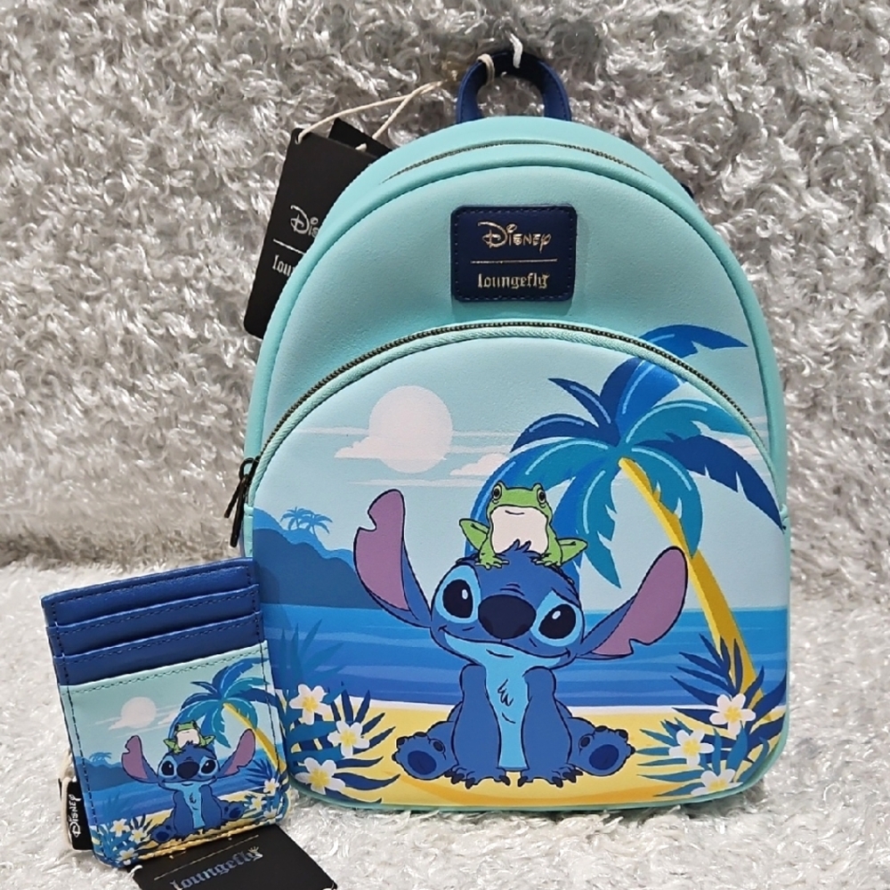 NWT Loungefly Lilo And Stitch Frog mini Backpack And Card Holder